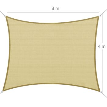 Voile d'ombrage rectangulaire 3 x 4 m polyéthylène haute densité résistant aux UV coloris sable 3