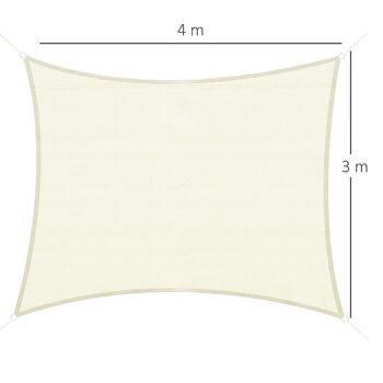 Voile d'ombrage rectangulaire 3 x 4 m polyéthylène haute densité résistant aux UV coloris crème 3