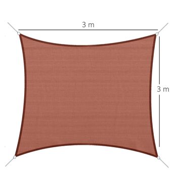 Voile d'ombrage carré 3 x 3 m polyéthylène haute densité résistant aux UV coloris rouille 3