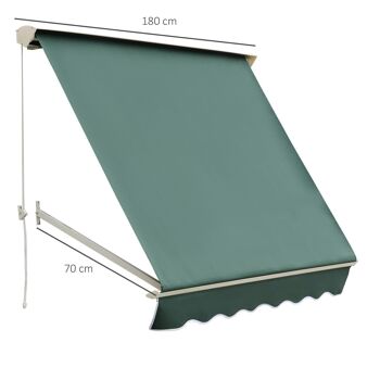 Store banne manuel inclinaison réglable aluminium polyester imperméabilisé 70L x 180l cm vert 3