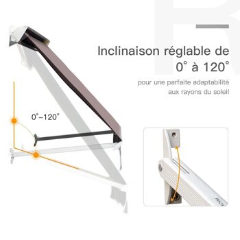 Store banne manuel inclinaison réglable aluminium polyester imperméabilisé 70L x 180l cm taupe clair 5