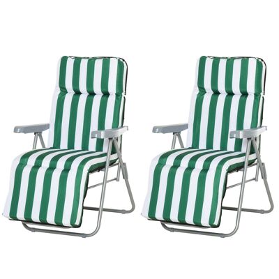 Set mit 2 verstellbaren Sonnenliegen, faltbarem Liegestuhl und Gartenbett in grün + weißem Stahl