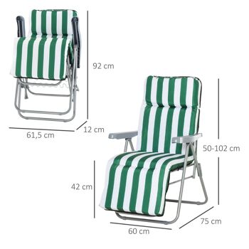 Lot de 2 chaise longue bain de soleil adjustable pliable transat lit de jardin en acier vert + blanc 3