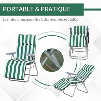 Lot de 2 chaise longue bain de soleil adjustable pliable transat lit de jardin en acier vert + blanc 4