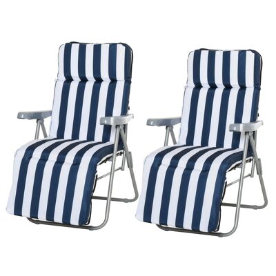 Set of 2 adjustable foldable deckchair deckchair garden bed steel blue + white