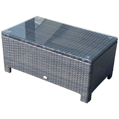 Garden coffee table 5mm tempered glass top woven rattan 85 x 50 x 39cm Max. 50 kg brown