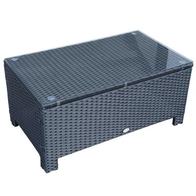 Garden coffee table 5mm tempered glass top woven rattan 85 x 50 x 39cm Max. 50kg black