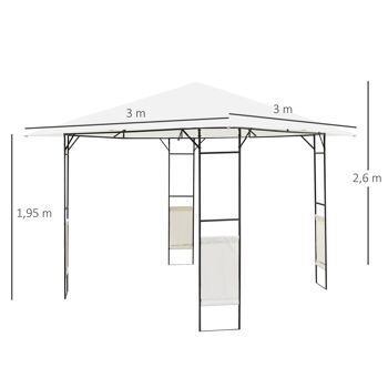 Tonnelle barnum pavillon de jardin dim. 3L x 3l x 2,6H m métal époxy toile polyester haute densité crème 3