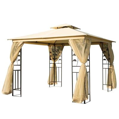 Barnum gazebo colonial style double roof removable mosquito nets 3L x 3W x 2.65H m beige black