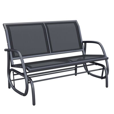 2-seater garden rocking bench, contemporary design, high comfort, armrests, ergonomic seat and backrest, black textilene steel