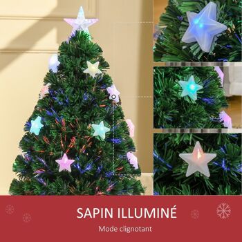 Sapin de Noël artificiel lumineux fibre optique LED multicolore + support pied Ø 45 x 90H cm 90 branches étoile sommet brillante vert 2