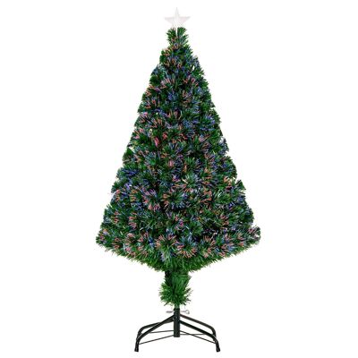 Albero di Natale artificiale luminoso fibra ottica multicolore + supporto Ø 60 x 120H cm 130 rami cima a stella verde lucido