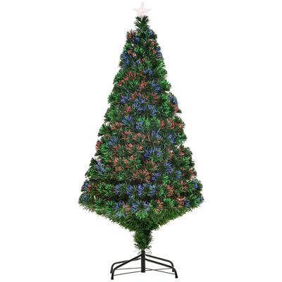 Sapin de Noël artificiel lumineux fibre optique multicolore + support pied Ø 75 x 150H cm 180 branches étoile sommet brillante vert