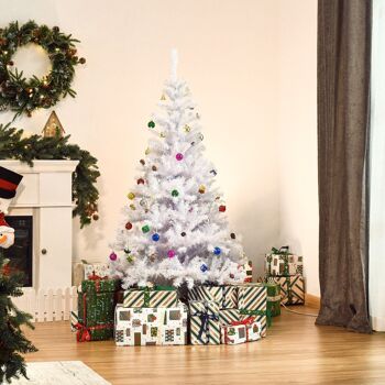 Sapin arbre de Noël artificiel blanc 150 cm 680 branches avec nombreux accessoires variés 2