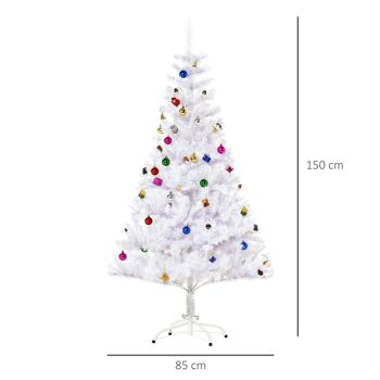 Sapin arbre de Noël artificiel blanc 150 cm 680 branches avec nombreux accessoires variés 3