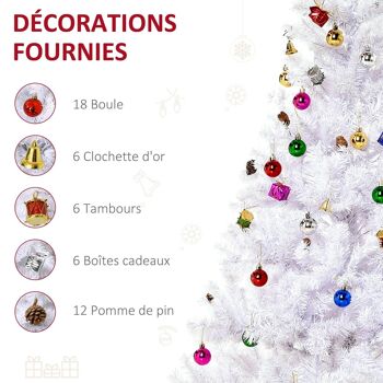 Sapin arbre de Noël artificiel blanc 150 cm 680 branches avec nombreux accessoires variés 4