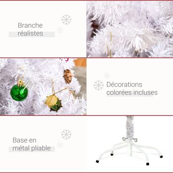 Sapin arbre de Noël artificiel blanc 150 cm 680 branches avec nombreux accessoires variés 5