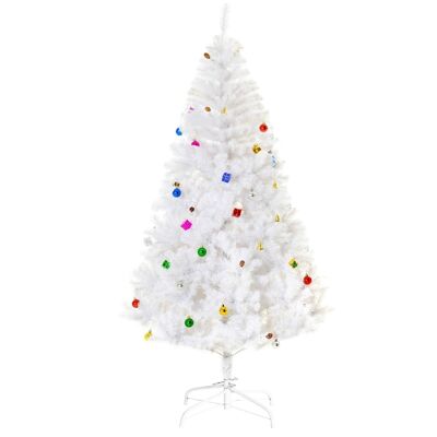 Sapin arbre de Noël artificiel blanc 180 cm 930 branches avec nombreux accessoires variés