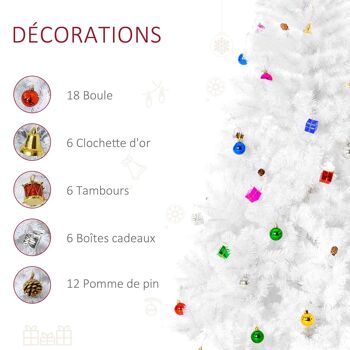 Sapin arbre de Noël artificiel blanc 180 cm 930 branches avec nombreux accessoires variés 4
