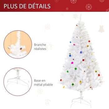 Sapin arbre de Noël artificiel blanc 180 cm 930 branches avec nombreux accessoires variés 5