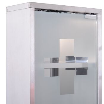 Armoire à pharmacie 2 étagères 3 niveaux verrouillable porte verre trempé dépoli logo croix 25L x 12l x 48H cm acier inox 5