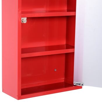 Armoire à pharmacie 3 étagères 4 niveaux verrouillable porte verre trempé dépoli logo croix 30L x 12l x 60H cm acier inox rouge 5