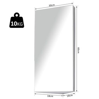 Armoire miroir salle de bain armoire de toilette murale meuble d'angle 2 étagères dim. 30L x 18,4l x 60H cm acier inox. 3