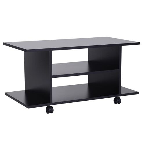 Meuble tv bas table basse a roulettes en panneaux de particules noir