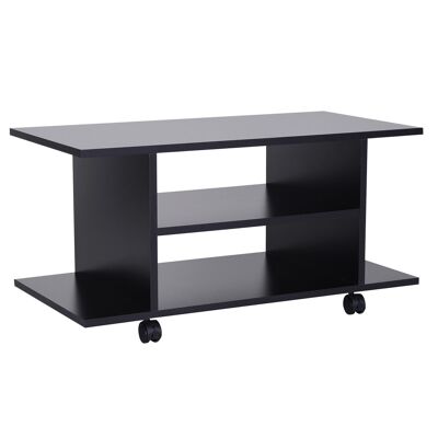 Low tv cabinet coffee table on wheels in black particle board