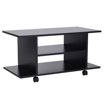 Meuble tv bas table basse a roulettes en panneaux de particules noir 1