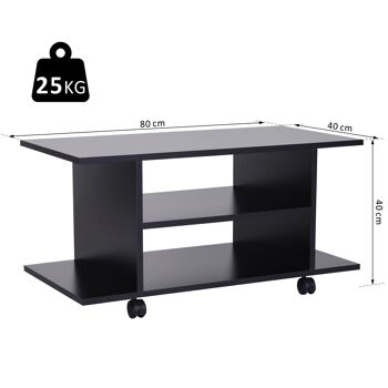 Meuble tv bas table basse a roulettes en panneaux de particules noir 3