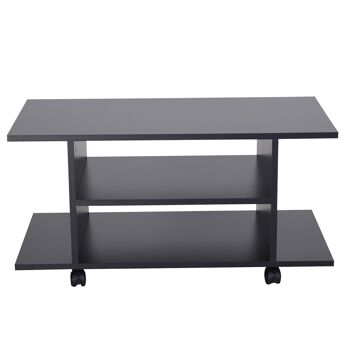 Meuble tv bas table basse a roulettes en panneaux de particules noir 4