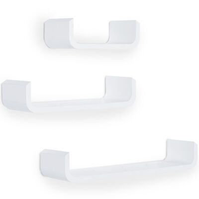 HOMCOM Conjunto de 3 Estantes de Pared Flotantes Curvos Diseño Contemporáneo Kit de Fijación Incluido MDF Blanco