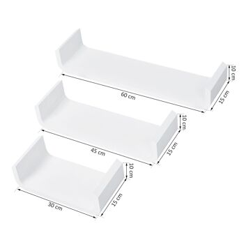 HOMCOM Lot de 3 étagères murales flottantes design contemporain courbé kit fixation inclus MDF blanc 3