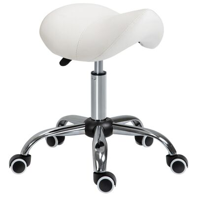HOMCOM Tabouret de massage tabouret selle ergonomique pivotant 360° hauteur réglable revêtement synthétique blanc chromé