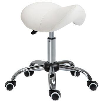 HOMCOM Tabouret de massage tabouret selle ergonomique pivotant 360° hauteur réglable revêtement synthétique blanc chromé 1