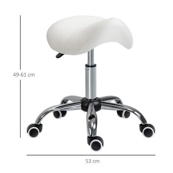 HOMCOM Tabouret de massage tabouret selle ergonomique pivotant 360° hauteur réglable revêtement synthétique blanc chromé 3