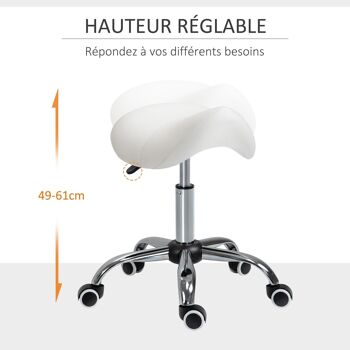 HOMCOM Tabouret de massage tabouret selle ergonomique pivotant 360° hauteur réglable revêtement synthétique blanc chromé 4