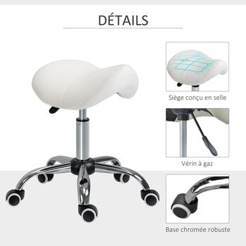 HOMCOM Tabouret de massage tabouret selle ergonomique pivotant 360° hauteur réglable revêtement synthétique blanc chromé 5