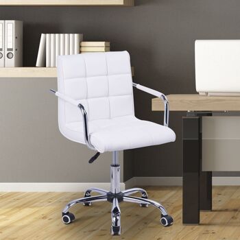 Chaise de bureau fauteuil manager pivotant hauteur réglable revêtement synthétique capitonné blanc 2