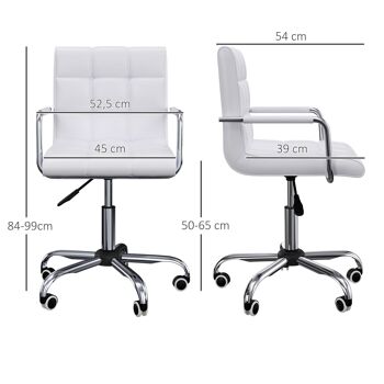 Chaise de bureau fauteuil manager pivotant hauteur réglable revêtement synthétique capitonné blanc 3