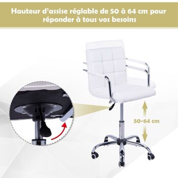 Chaise de bureau fauteuil manager pivotant hauteur réglable revêtement synthétique capitonné blanc 4