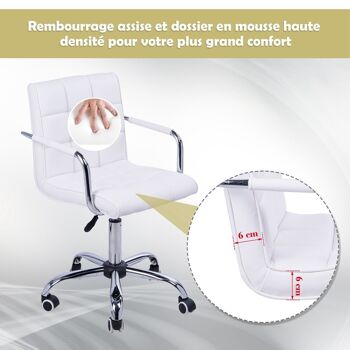 Chaise de bureau fauteuil manager pivotant hauteur réglable revêtement synthétique capitonné blanc 5