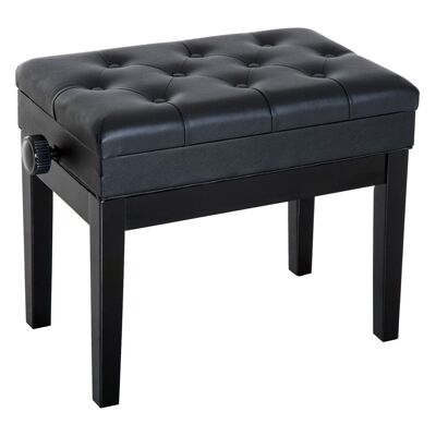 HOMCOM Banco taburete asiento para piano regulable en altura 55L x 33W x 48-58H cm cofre interior asiento acolchado tapizado sintético madera negra