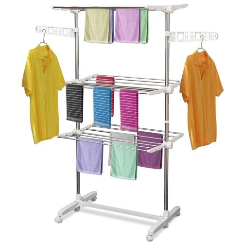 HOMCOM Sechoir à linge étendoir pliable ailes latérales sur 3 niveaux