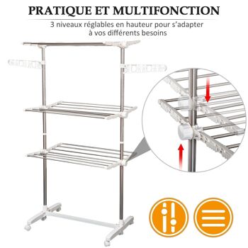 HOMCOM Sechoir à linge étendoir pliable ailes latérales sur 3 niveaux 5