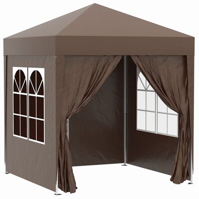 Garden Gazebo Barnum Pop-Up Folding Tent 2x2m 4 Detachable Sidewalls 2 Windows Carry Bag for Camping, Festival, Beach, Chocolate Garden