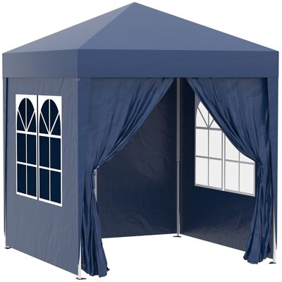 Garden Gazebo Barnum Pop-Up Folding Tent 2x2m 4 Detachable Sidewalls 2 Windows Carry Bag for Camping Festival Beach Garden Blue
