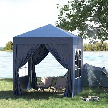 Tonnelle de jardin tente pliante barnum pop-up 2 x 2 m 4 parois latérales amovibles 2 fenêtres sac de transport pour camping, festival, plage, jardin bleu 3