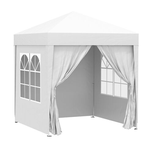 Tonnelle de jardin tente pliante barnum pop-up 2 x 2 m 4 parois latérales amovibles 2 fenêtres sac de transport pour camping, festival, plage, jardin, blanc